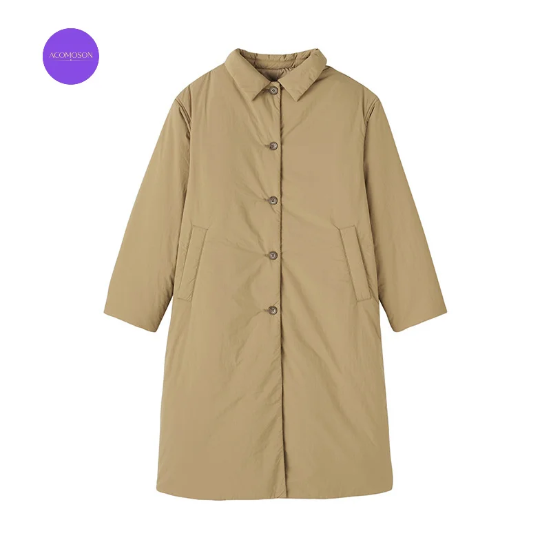 ACOMOSON Quilted Ling Stand-Up Collar Women Padded Coat Windbreaker Waterproof Plus-Size Loose-Fitting Winter Coat