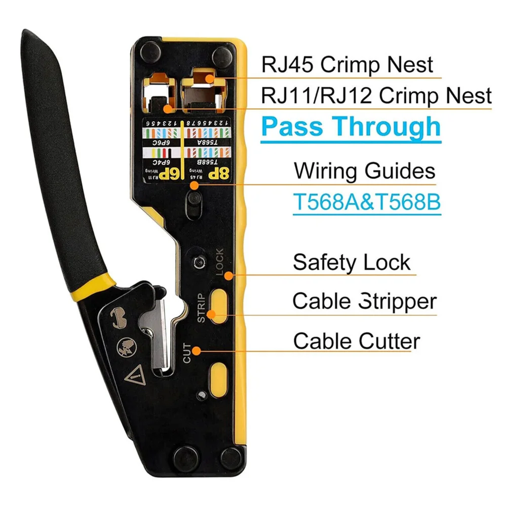 Crimp Tool Pass Through Crimper Cutter For Cat6 Cat5 Cat5e 8P8C Modular Connector Ethernet All-in-one Wire Tool