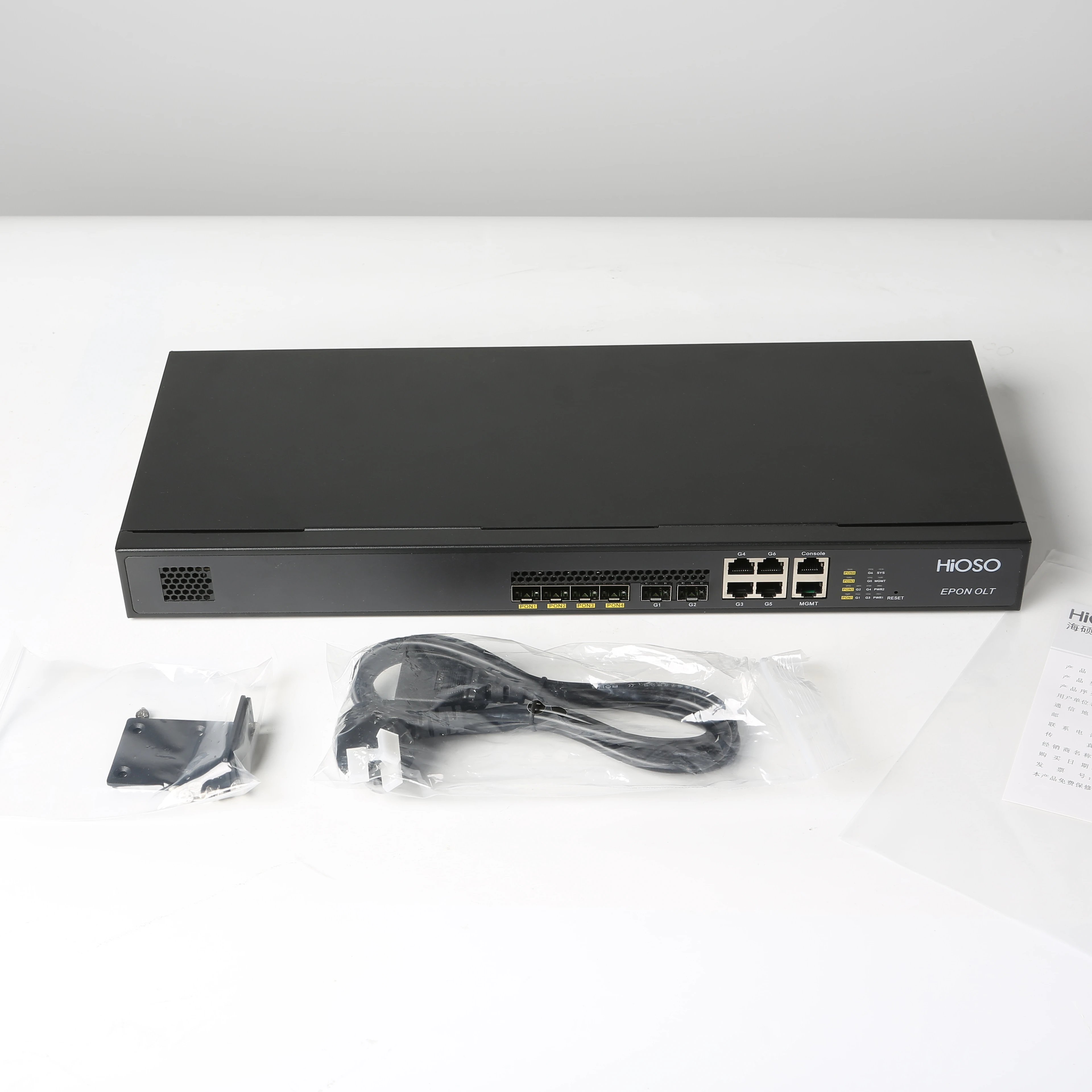 HiOSO 4pon olt 1U rack type EPON OLT 2 1000M SFP ports, 4 1000M LAN uplink ports without PON modules