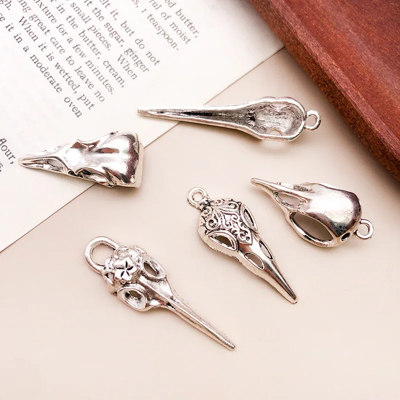 5pcs/Lot Vintage Gothic Halloween Bird Charms Skull Skeleton Head Pendants For DIY Earring Necklace Jewelry Making Supplies