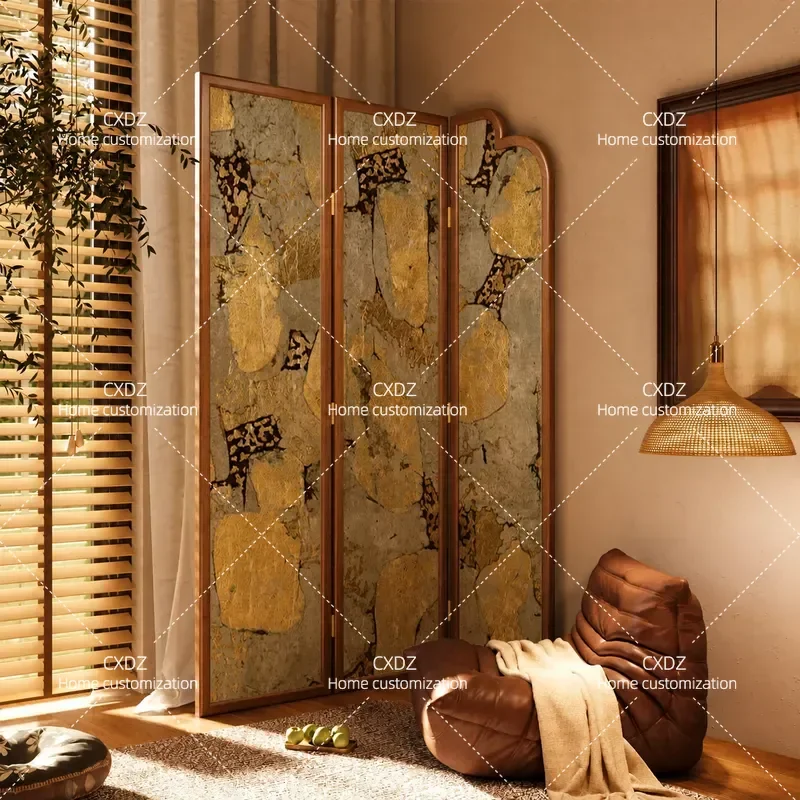 Medieval Light Luxury Folding Mobile Screen Partition Solid Wood Room Divider for Living Room Bedroom Guest Dining Area Home