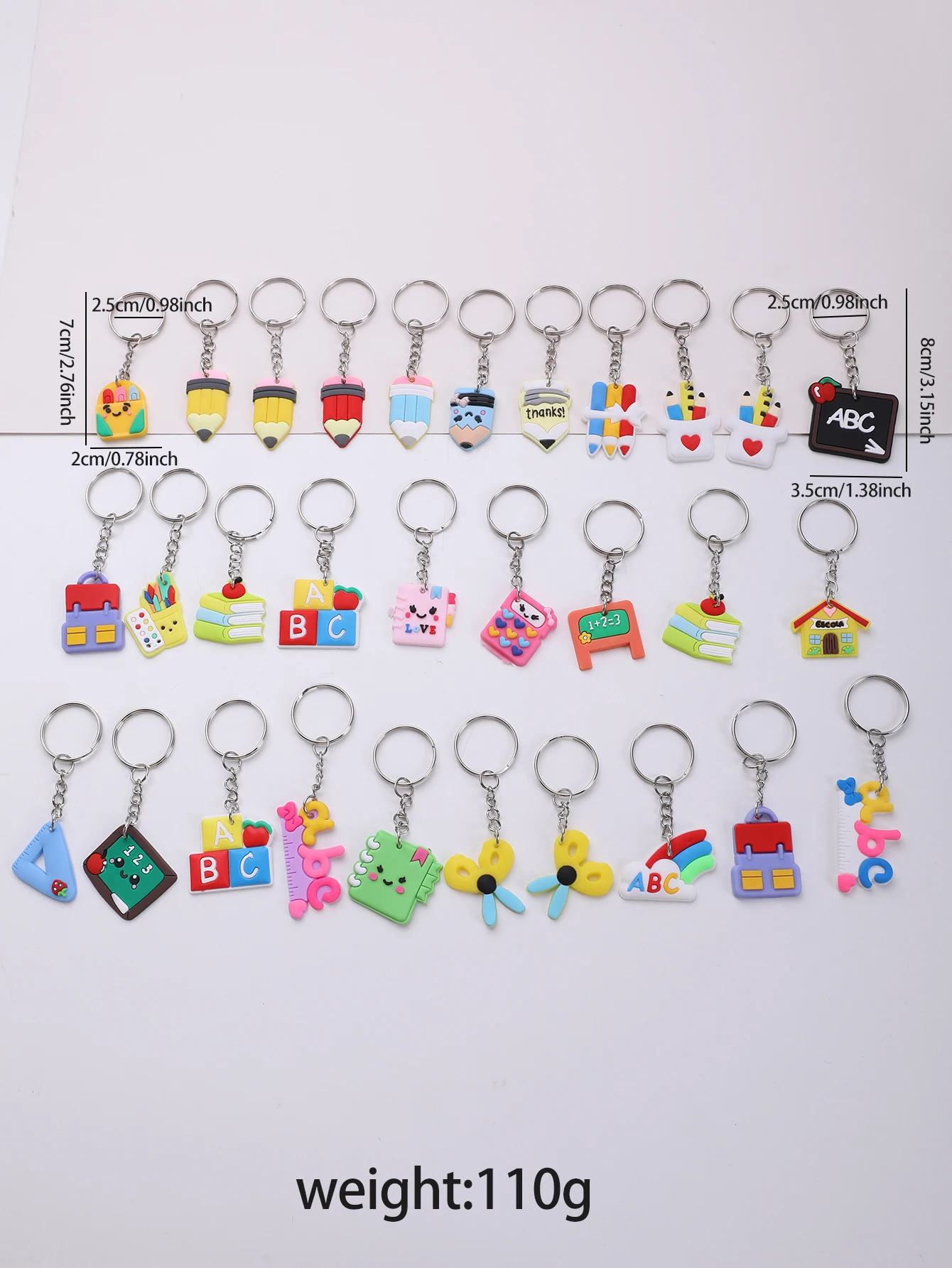 Mini Bonito PVC Papelaria Keychain, Favores Do Partido, Prêmios Sala De Aula, Aniversário e Presente De Natal, 30pcs