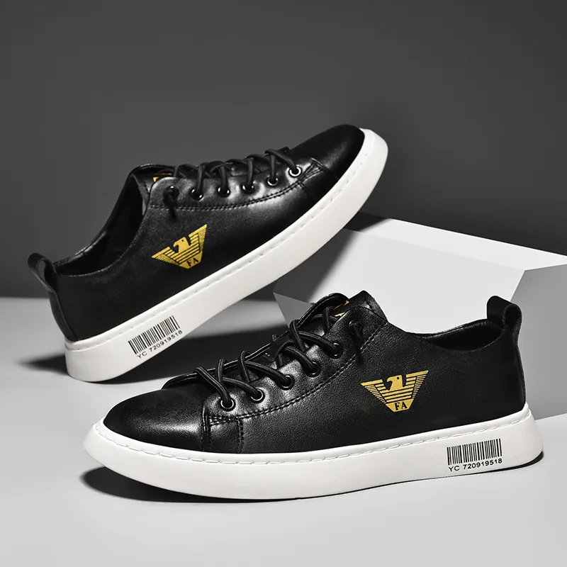 Men Genuine Leather White Sneakers Korean Style Skate Shoes Spring Summer Breathable Casual Shoes Sizes 39-44 Plus Sizes