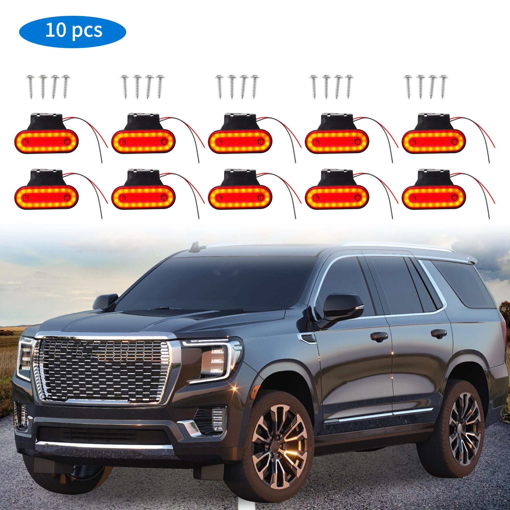 

UXCELL Side Fender Marker Light Red LED Side Fender Repeater Light Housing Truck Side Turn Signal Lamp Replacement 10 Pcs