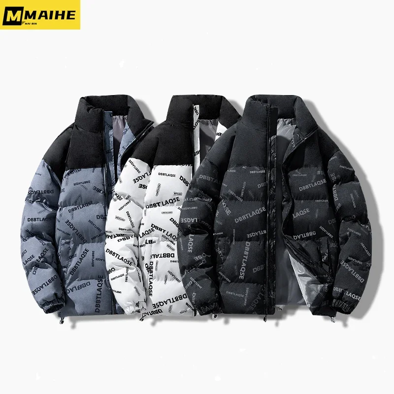 Normcore-Jaqueta acolchoada de inverno masculina, parka quente, casaco de algodão, plus size, roupa de rua vintage, colarinho em pé, engrossado, moda