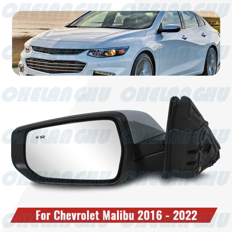 For Chevrolet Malibu 2016 2017 2018 2019 2020 2021 2022 Left Side 12 Pins Paintable Mirror Assembly With Power Fold Blind Spot