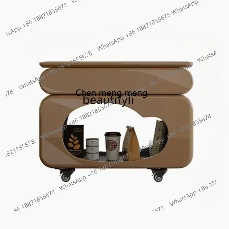 SS ss7486 Modern minimalist movable side few living room home designer lifting rotating solid wood trolley