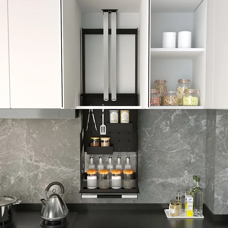 Yuedun hanging cabinet pull-down vertical lift basket, kitchen cabinet seasoning basket shallow cabinet