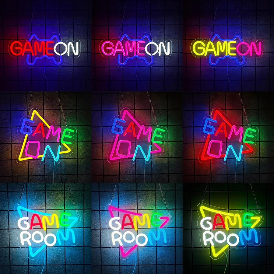 Game on Neon Sign,Gamepad Shaped Neon Sign For Teens Boys Bedroom Wall Decor,LED Game Controller Neon for Game Zone Party Gift