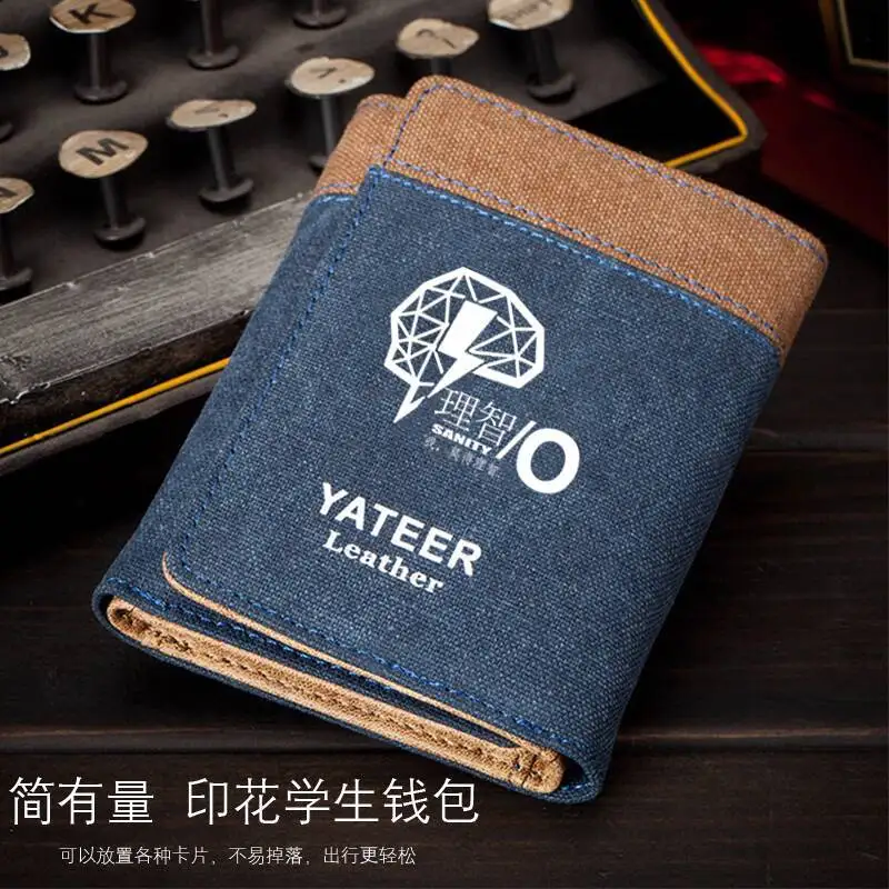 Arknights Anime Men's Short Denim Canvas Thin Japanese And Korean Youth Wallet Multi-Card Slot Student Ani