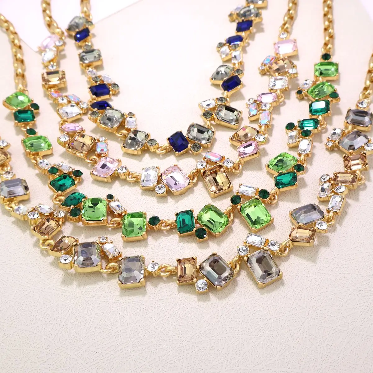 

Oscar New Vintage Geometric Glass Link Chain with Cubic Crystal Shiny Elegant Necklace for WomenGift Party Anniversary