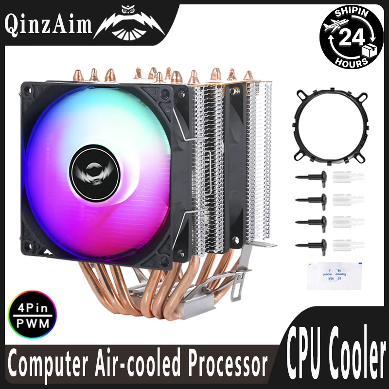 

QiuzAim Cpu Cooler Processor Twin Towers 6 Heat Pipe 4 pin PWM Rapid Cooling Fan Compatible LGA115x 1200 1700 1851 1366 i3 i5 i7