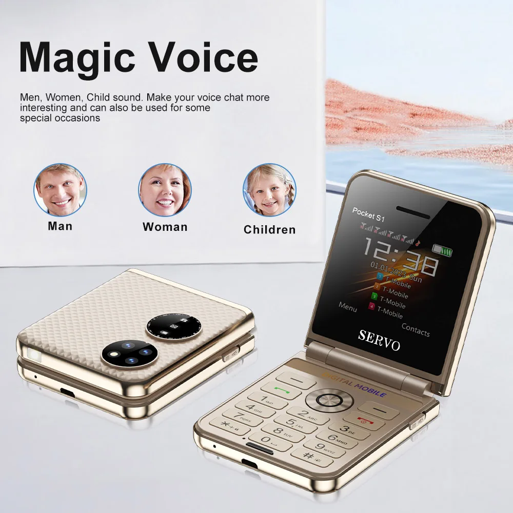 SERVO Pocket S1 Flip Mobile Phone 4 SIM Cards Call Recording Magic Voice Speed Dial Flashlight 2G GSM Foldable Button Cellphones
