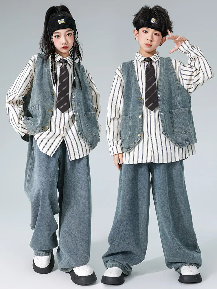 

Children Hip Hop Jazz Fashion Show Dance Performance Clothes Boy Gilr Loose Vest Baggy Pant T-shirt Suits Sets Kids Tracksuits