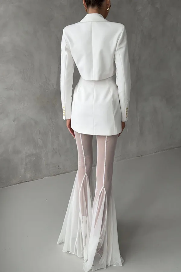 Women's Sheer Mesh Flare Pants High Waist See Through Bell Bottom Trousers Elegant Runway Style Sheer Pants Party & Fashion Show