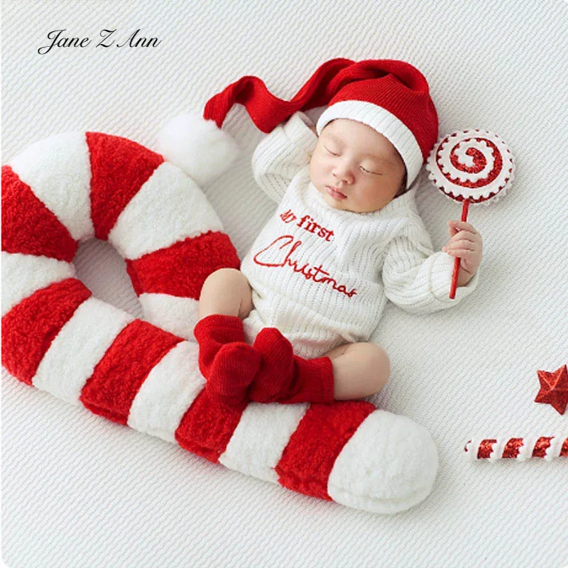 

Newborn Christmas photo outfit set baby photography props my first Christmas red santa hat+white holiday romper+red socks