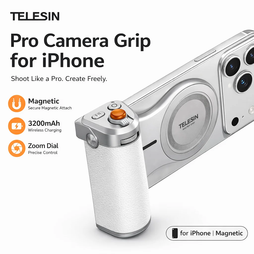 

Магнитная рукоятка TELESIN для iPhone с беспроводной зарядкой, Bluetooth-пультом и регулятором зума для iOS