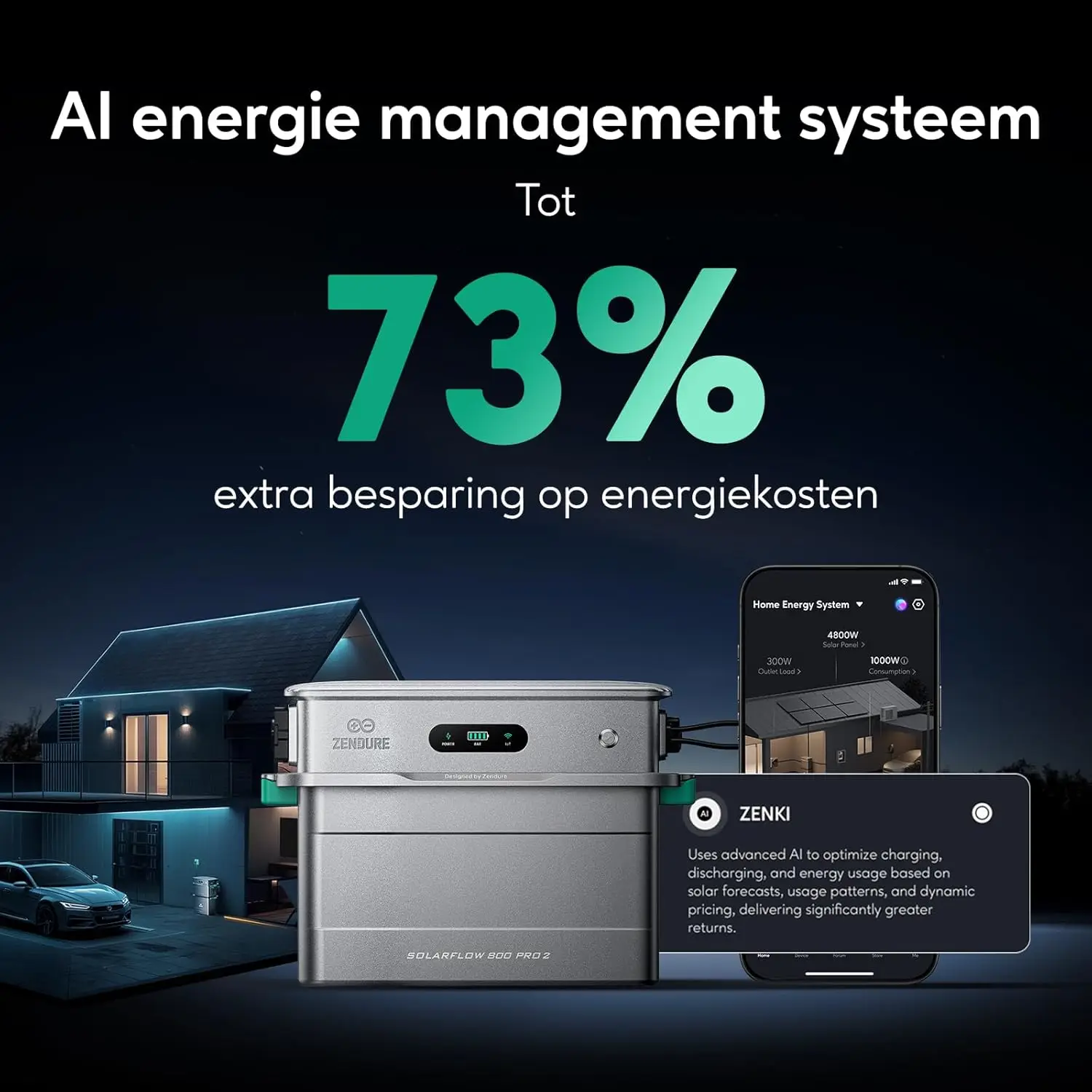Zendure SolarFlow 800 Pro2, Balkonkrachtcentrale met zonne-energie-invoer 2640W, belasting 1000W, output 800W, energiebeheersysteem AI, 1920Wh LFP-batterij, uitbreidbare capaciteit 11.52kWh - Afbeelding 4