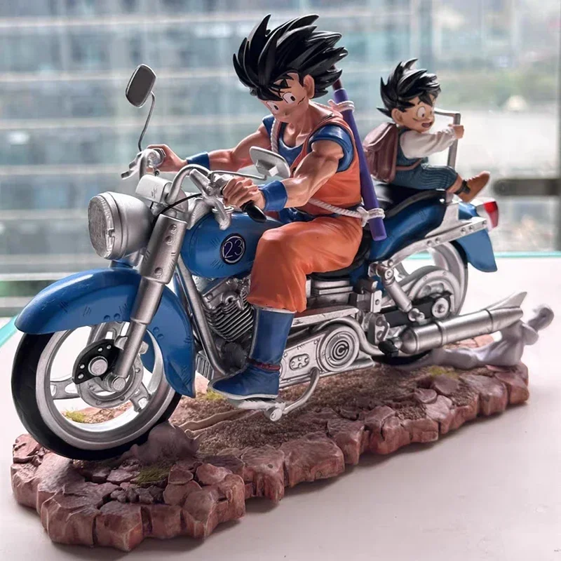 15cm Dragon Ball Figurine Motorcycle Goku and Gohan Kid Action Figure Motor GK Statue PVC Collectible Dolls Desktop Toy Gifts