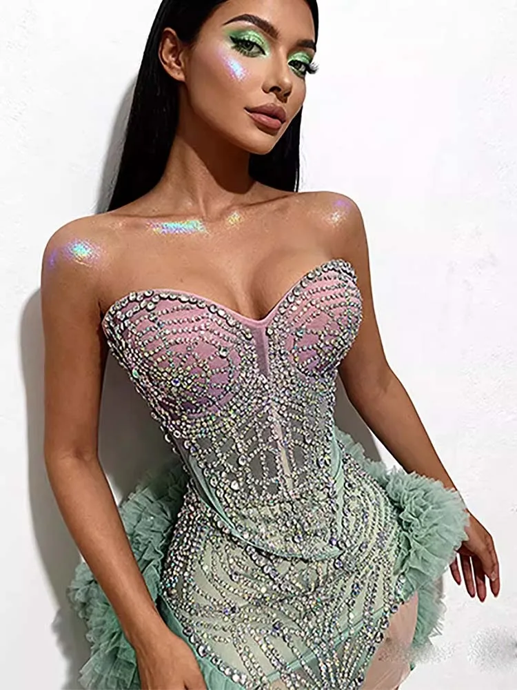 Abito gonfio sfumato colorato senza spalline sexy con stampa a caldo di alta qualità 2026 Nuovo abbigliamento da donna personalizzato alla moda