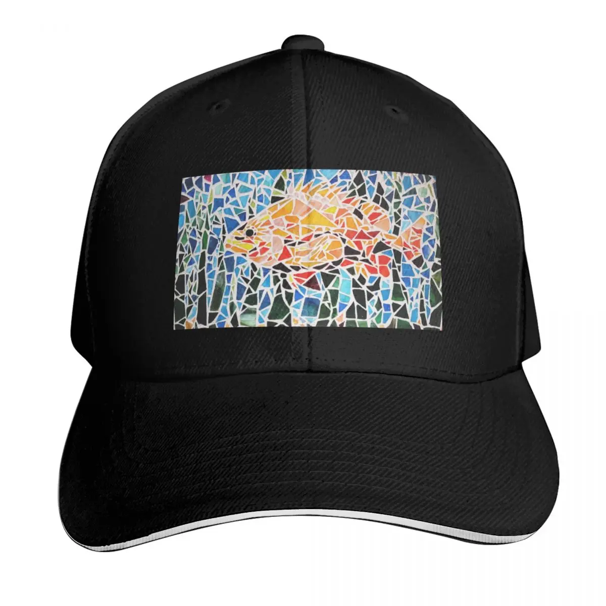 Vibrant Rockfish Mosaic Baseball Cap Strapback Dad Hat Six Panel Structured Crown Sun Protection UPF 50+