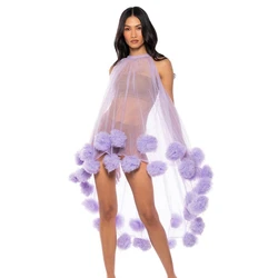 Elegant Lavender Halter Tulle Dress High See Through Ball Gown Layered Woman Clothes Saxy 한국인 리뷰 많은 옷 платье женское 2024