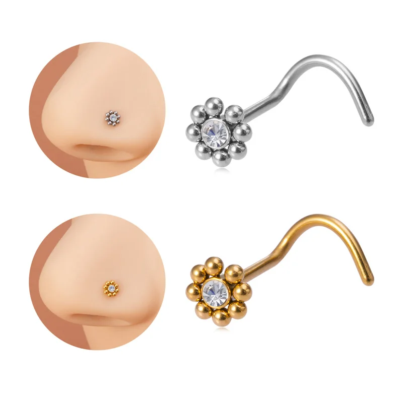 1pc Flower Nose Stud Piercing Surgical Steel Retainer Nariz Bone Ring Screw Nostril Stud for Women Men Trendy Body Jewelry 20G