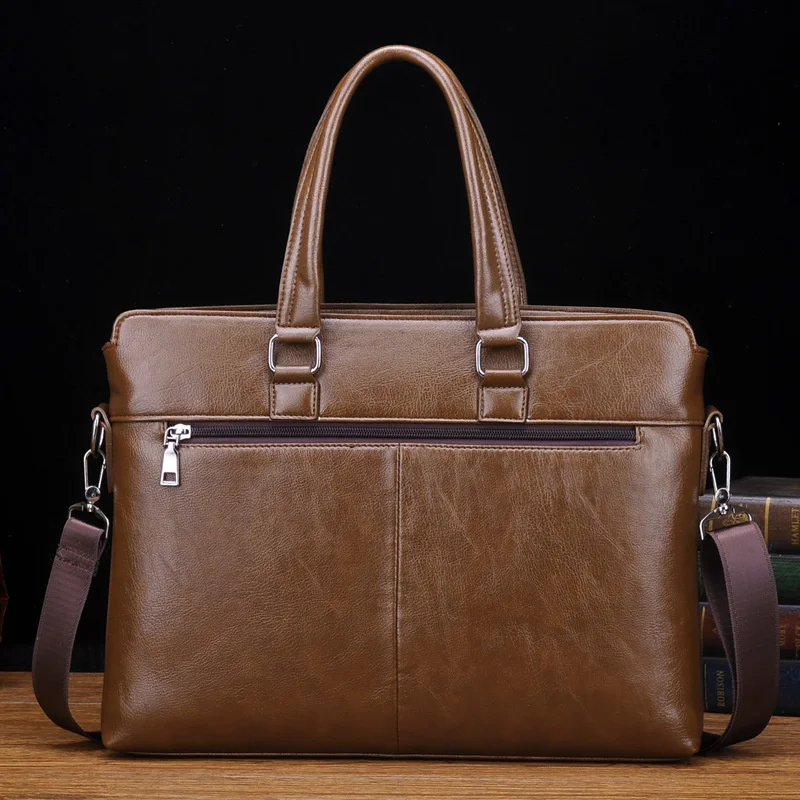 Maletines de cuero PU Vintage para hombres, bolso de mano de lujo con cremallera, bolsos de mensajero de hombro para hombres de negocios, bolso para computadora portátil de oficina