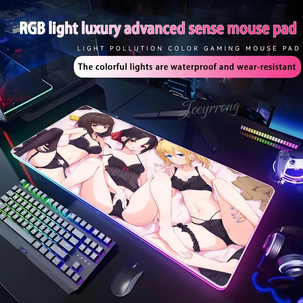 

Kaguya sama love is war Коврик для мыши RGB Расширенная игровая клавиатура Семь цветов Светодиодные коврики Большой 1000x500 мм XXL Gamer