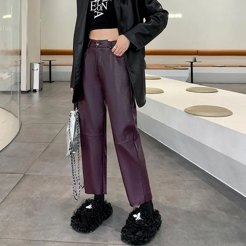 Pantaloni a vita alta in pelle PU da donna autunno inverno nuovo stile casual dritto TT911