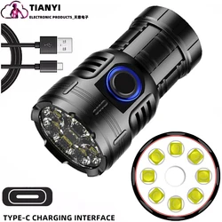 Eight eyed monster strong light flashlight super bright USB charging outdoor home portable mini with red light warning light led