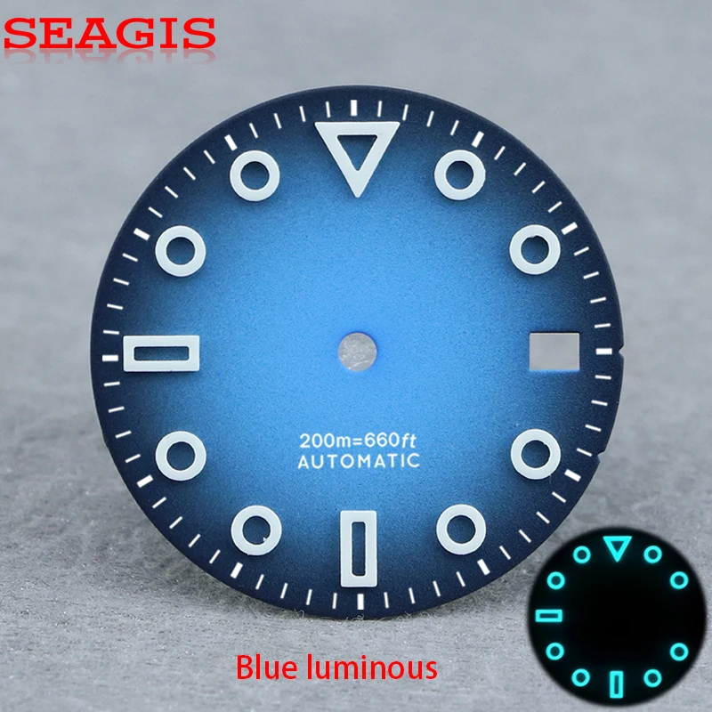 SEAGIS 28.5mm NH35 Dial 50C Luminous Hollow Index BGW9 C3 Lume For NH35/NH36 Movement Matte Watch Face Custom Logo
