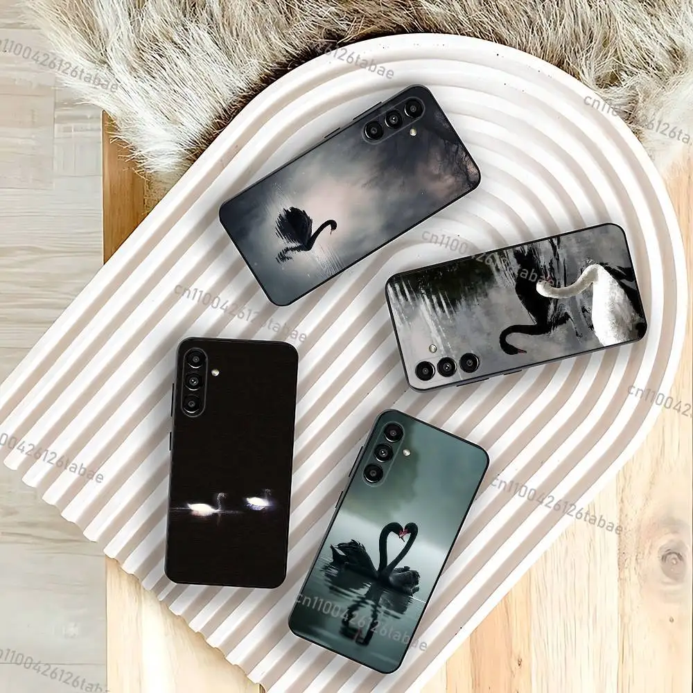 Elegant Swan For Samsung  Black Phone Case Soft Cover  A20,A21s,A22,A31,A32,A52,A53,A72,73,A80
