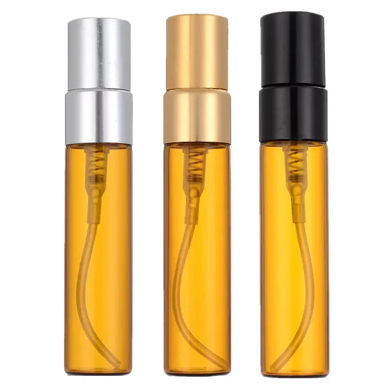 50pcs 100pcs 5ml Amber Glass Perfume Bottles Refillable Pump Spray Bottle Transparet Empty Perfum Atomizer Vials