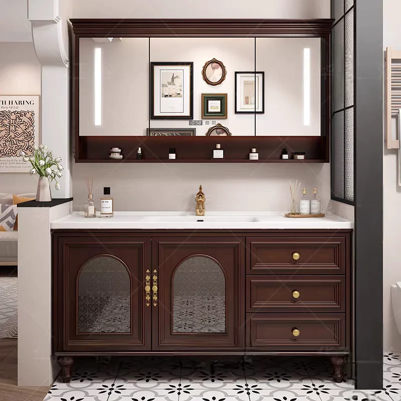 

Solid wood floor-to-ceiling bathroom cabinet combination, bathroom washbasin, hand washbasin cabinet