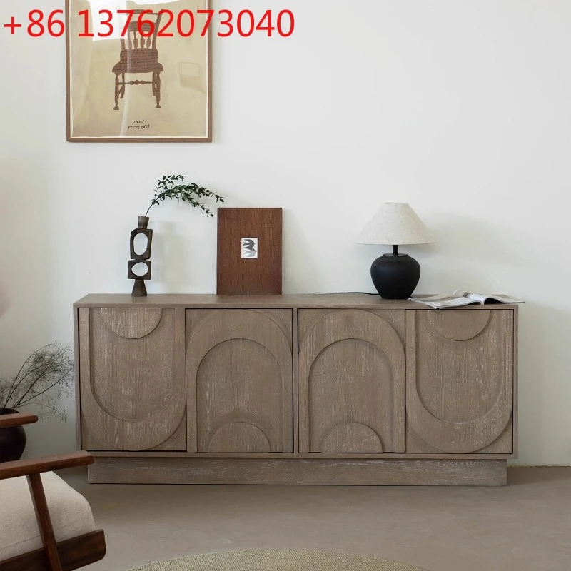 

French retro old solid wood side cabinet original wall integrated locker