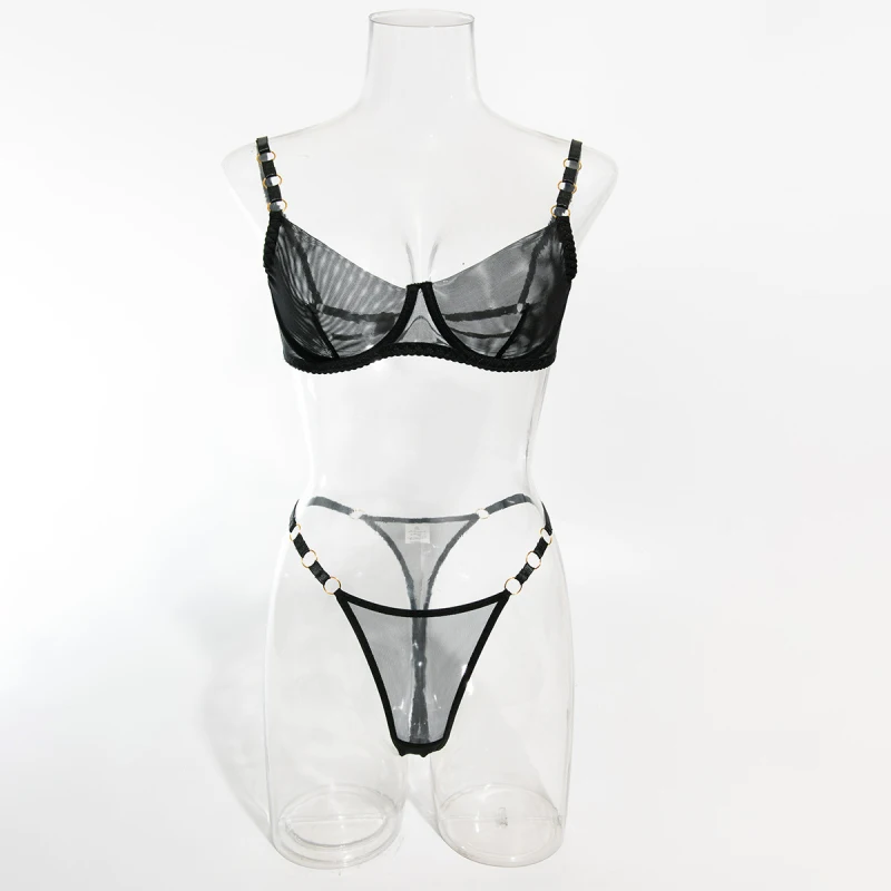 Bikini lingerie set with seductive patchwork, sheer, slim-fitting bra, two-piece set