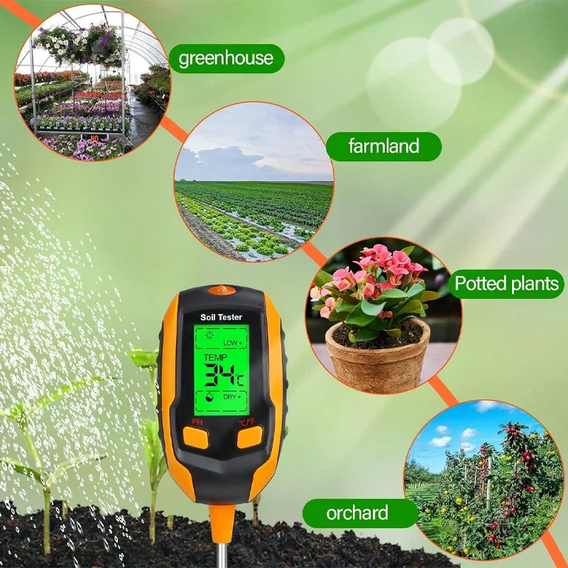 Soil Moisture Meter Sunlight PH Tester Ambient Humidity Garden Flowers Soil Moisture Sensor Plant Watering Test Soil Analyzer