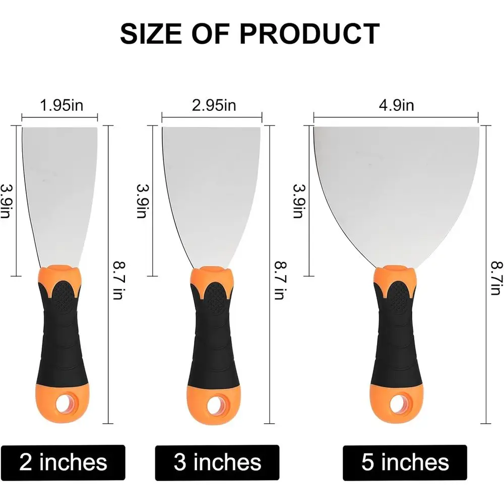 مجموعة سكاكين ربط مكونة من 3 قطع: سكاكين معجون احترافية مقاس 2 بوصة و3 بوصات و5 بوصات - مكشطة طلاء وأدوات الحوائط الجافة لإصلاح الجدران- #2
