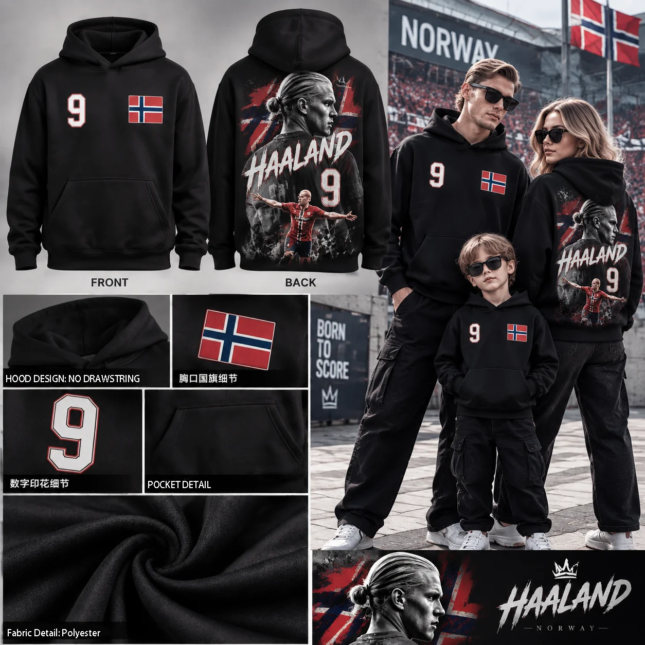 2026-2027 Y2K Casual Streetwear Haaland Family Matching Hoodie Long Sleeve Sweatshirt for Parents Kids Men Women Fans Gift Idea