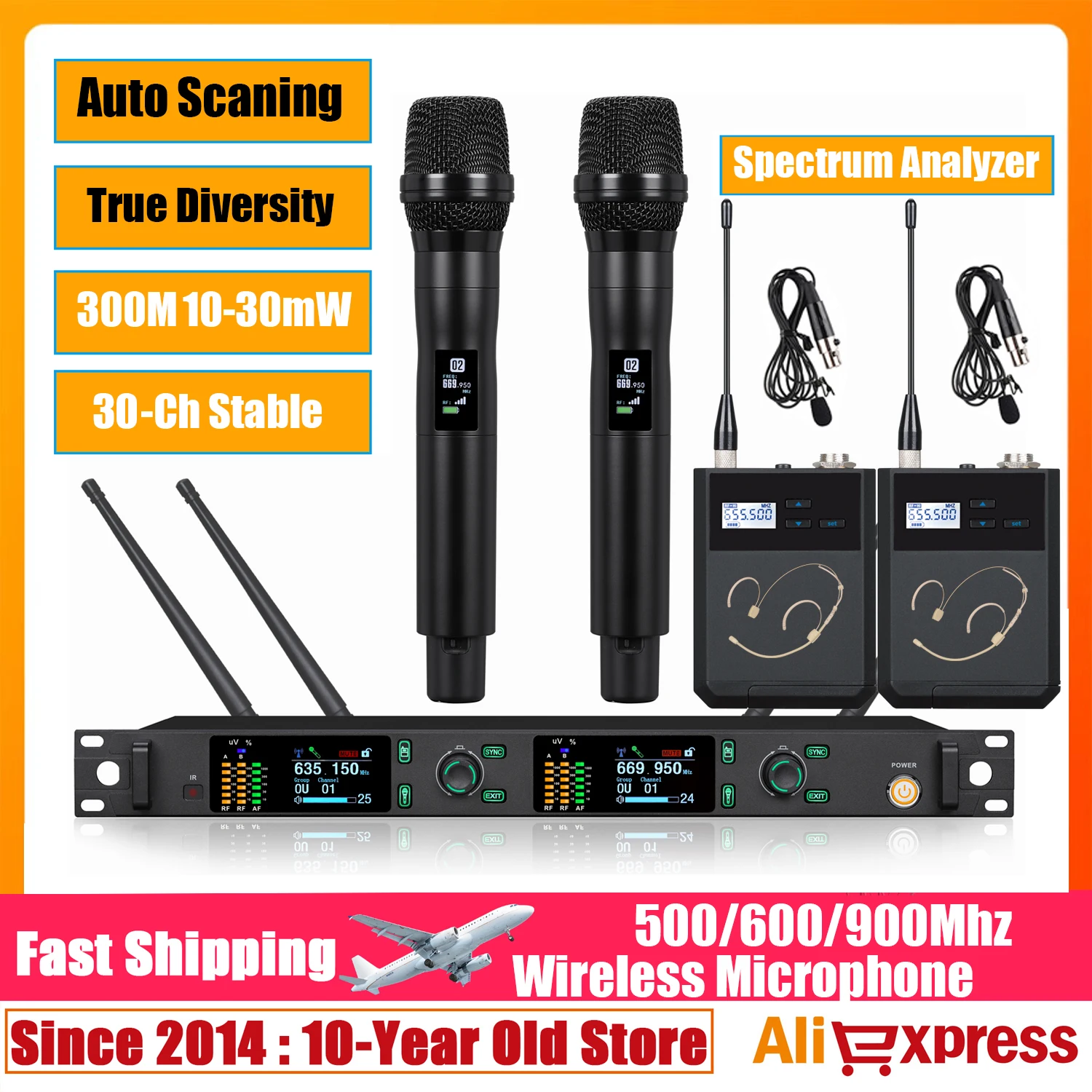 Leicozic True Diversity Microfono Wireless Professional Stage Microphone UHF With Spectrum Analyzer 10/30mW EU/US/UK Plug AD4D-X