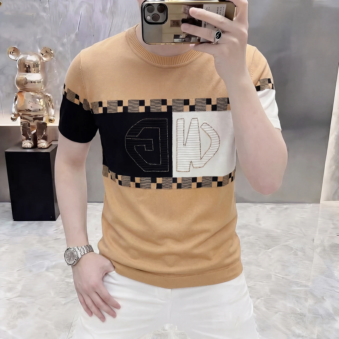 Viscose Polyamide Knitwear T Shirt For Men Short Sleeve Stretchy Summer Quality Smooth Comfortable Exquisite Camisetas De Hombre