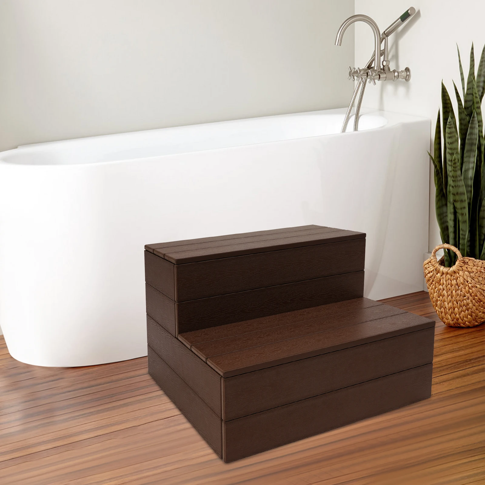 Tangga Bak Mandi untuk Lansia dan Anak-Anak, Tangga Spa dengan Permukaan Anti Selip untuk Aksesori Bak Mandi Air Panas Dalam dan Luar Ruangan, Bantu Masuk dan Keluar dengan Aman