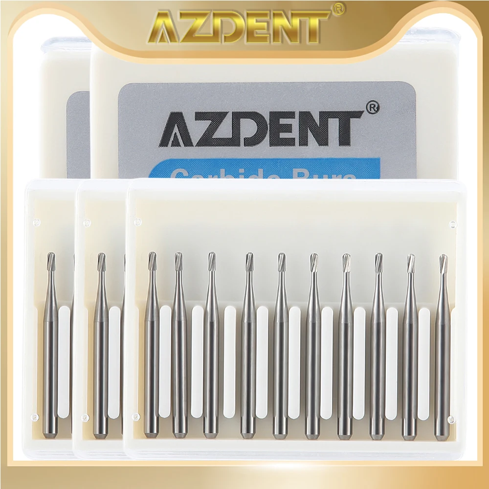 5Pack AZDENT Dental Tungsten Carbide Burs Round Type Burs for High Speed Handpiece FG 1/2/3/4/5 0.8mm-1.6mm Dentistry Tools