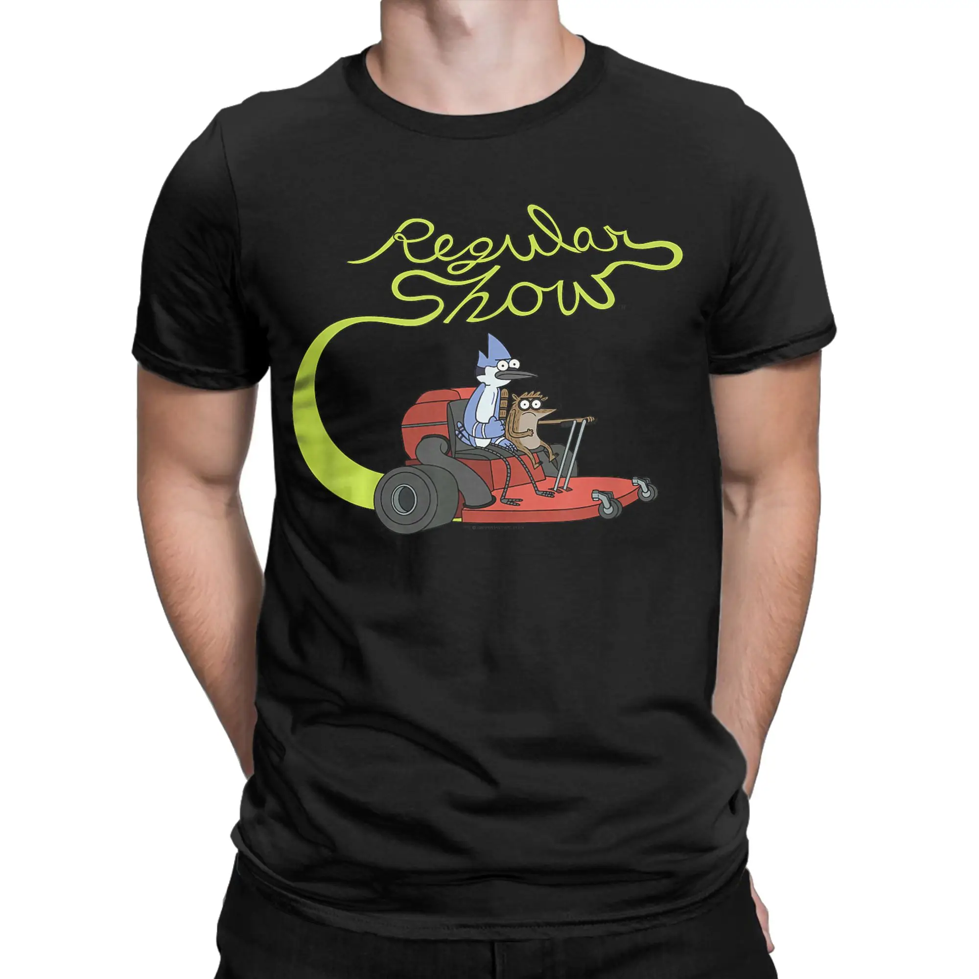 Men Regular Show Mordecai and Rigby Mower T Shirt  Pure Cotton Tops Awesome Short Sleeve Round Neck Tees 4XL 5XL T-Shirts