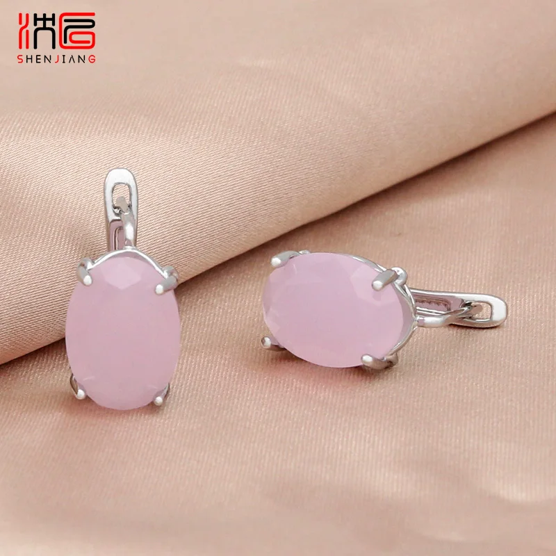 SHENJIANG New Fashion Oval 585 Rose Gold Color Egg Shape Crystal Drop Earrings For Women Wedding Elegant Jewelry Eardrop