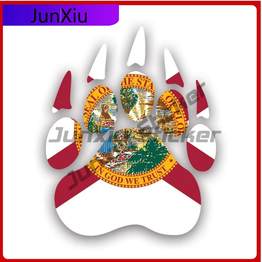 

Florida State Bear Print Shaped Sticker Creative Decals Grizzly Track Tracks Polar Outdoors Explore Hiking Camping State Flag