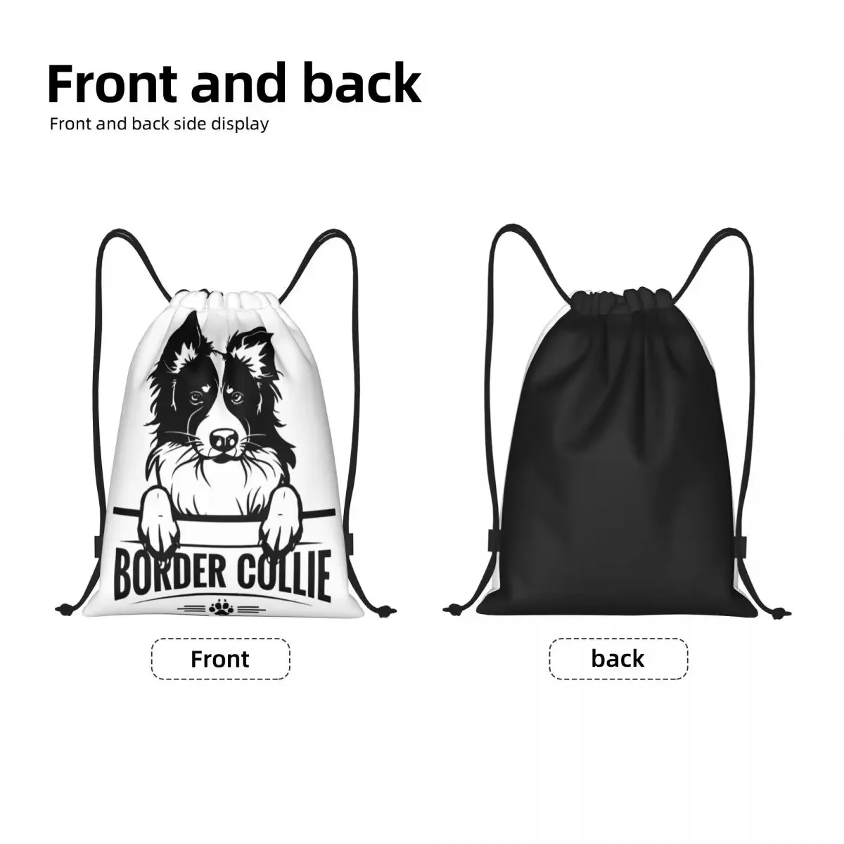 Custom Cute Border Collie Drawstring Bags Men Women Lightweight Funny Dog Sports Gym Storage Backpack