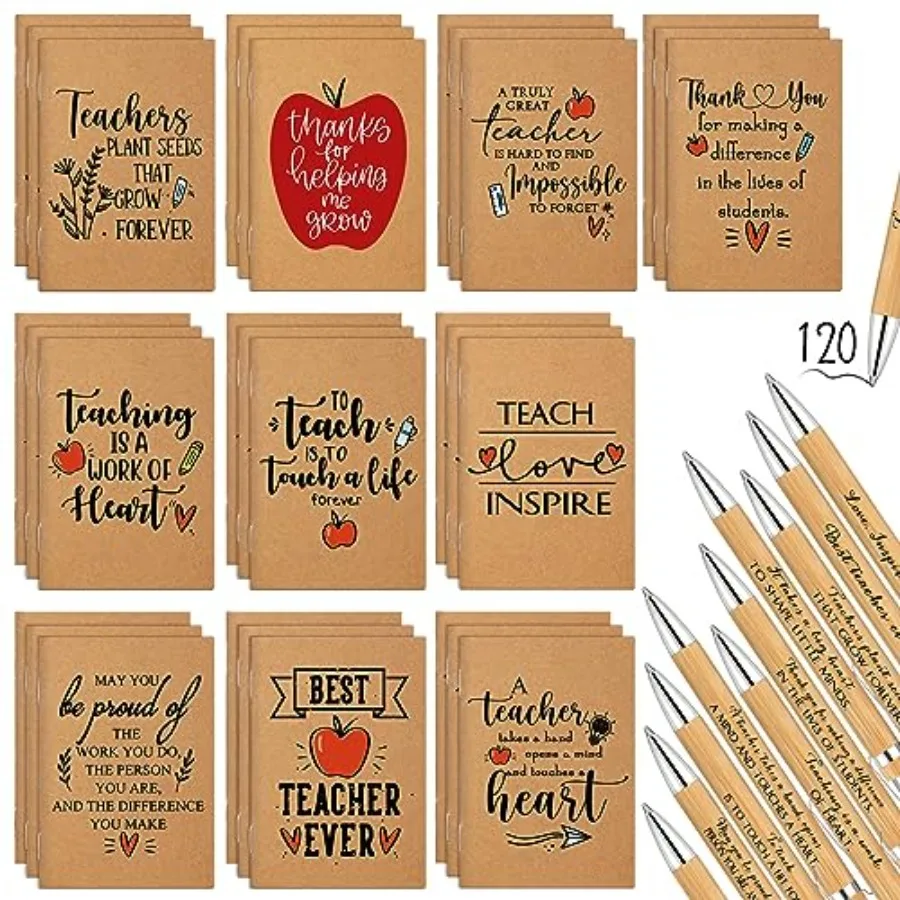 

Pcs Teacher Appreciation Gifts Bulk Thank You Kraft Notebooks Inspirational Bamboo Ballpoint Pen Mini Journal Notebook Teacher