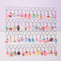 56pcs/set Cartoon Ice Cream Keychain Cute Soft Key Chain Ring Wallet Bag Backpack Charm Birthday Party Decor Women Girls Gift